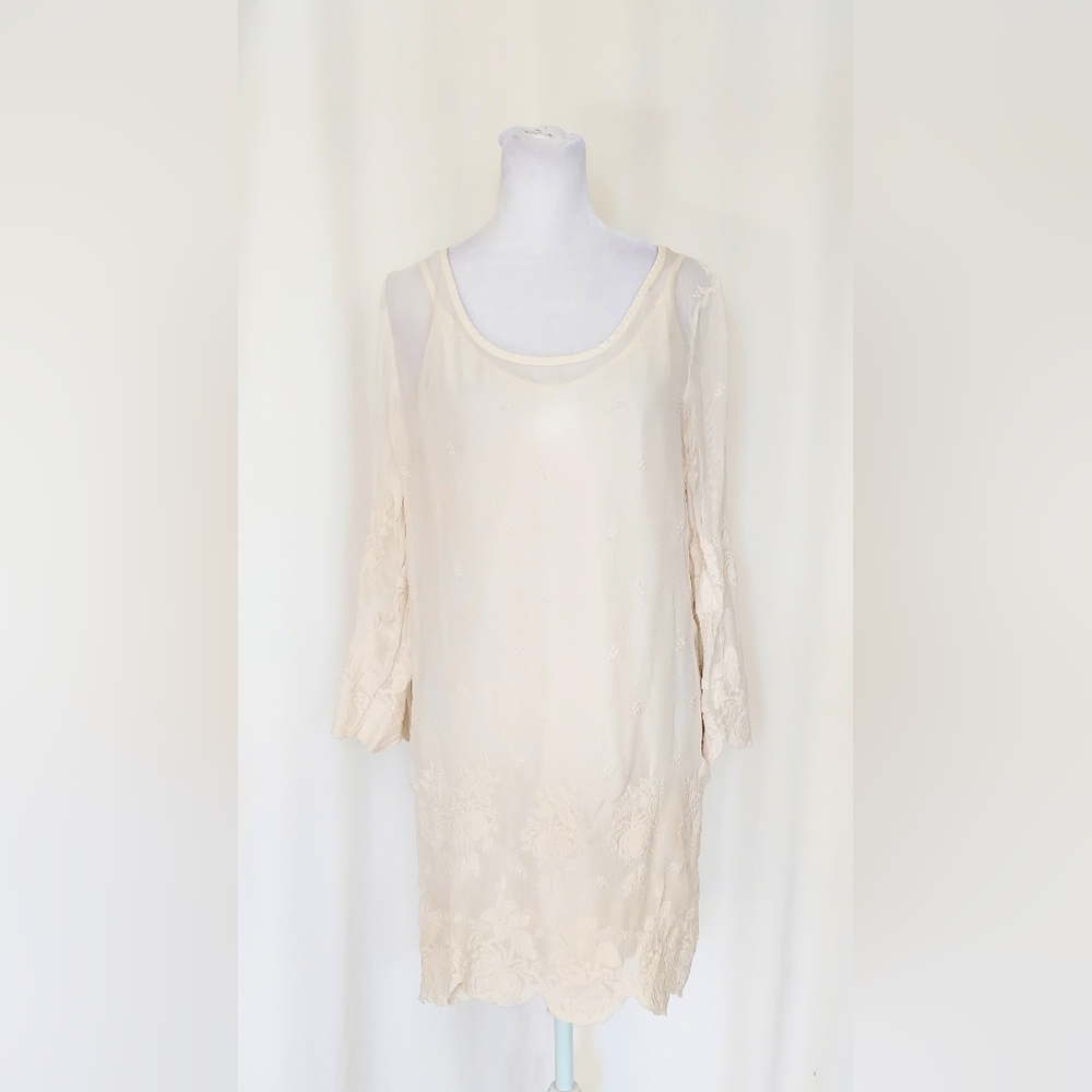 Lucky Brand Embroidered Mini Dress Ivory Size Medium